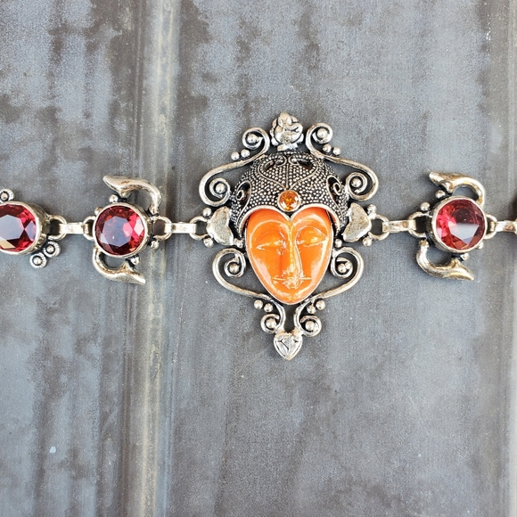 New Carved Goddess Face Multi Gemstone 925 Silver Bracelet. - Picture 13 of 15